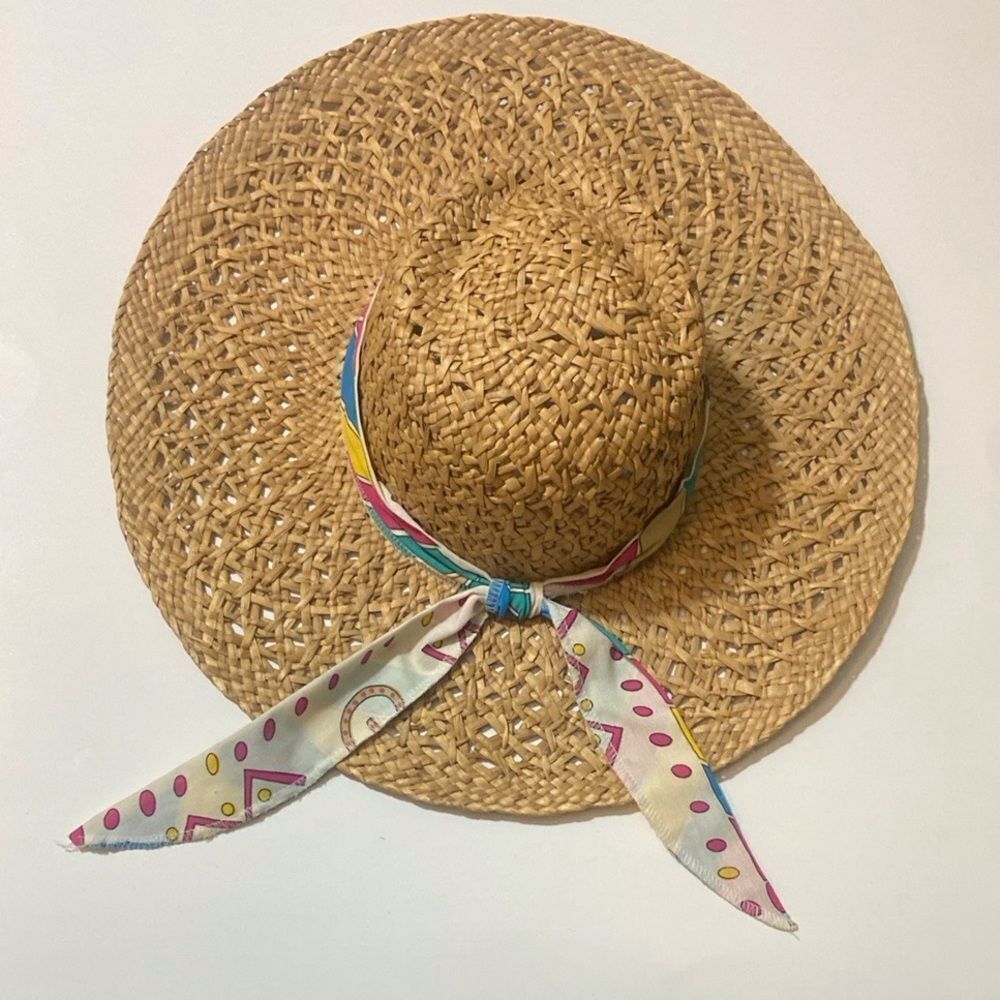 VTG, Chic Straw Hawaiian Unisex Hat With Colorful Scarf - Picture 3 of 11